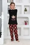 Miniğimin Cicileri Ayıcıklı Kalpli Kız Çocuk Pijama Takımı - Siyah