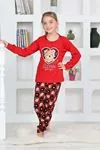Miniğimin Cicileri Ayıcıklı Kalpli Kız Çocuk Pijama Takımı - Kırmızı