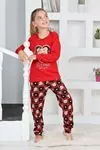 Miniğimin Cicileri Ayıcıklı Kalpli Kız Çocuk Pijama Takımı - Kırmızı