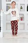 Miniğimin Cicileri Ayıcıklı Kalpli Kız Çocuk Pijama Takımı - Krem