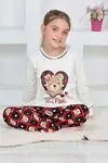 Miniğimin Cicileri Ayıcıklı Kalpli Kız Çocuk Pijama Takımı - Krem