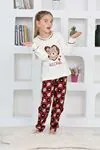 Miniğimin Cicileri Ayıcıklı Kalpli Kız Çocuk Pijama Takımı - Krem