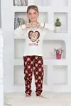Miniğimin Cicileri Ayıcıklı Kalpli Kız Çocuk Pijama Takımı - Krem
