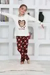 Miniğimin Cicileri Ayıcıklı Kalpli Kız Çocuk Pijama Takımı - Krem