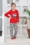 Miniğimin Cicileri Panda Kalpli Kız Çocuk Pijama Takımı - Kırmızı