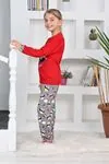 Miniğimin Cicileri Panda Kalpli Kız Çocuk Pijama Takımı - Kırmızı
