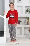 Miniğimin Cicileri Panda Kalpli Kız Çocuk Pijama Takımı - Kırmızı