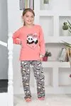 Miniğimin Cicileri Panda Kalpli Kız Çocuk Pijama Takımı - Mercan