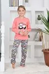 Miniğimin Cicileri Panda Kalpli Kız Çocuk Pijama Takımı - Mercan