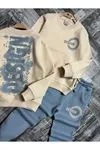 Miniğimin Cicileri DESIGN Baskılı Sweatshirt ve Jogger Erkek Çocuk Eşofman Takımı - Açık Mavi