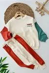 Miniğimin Cicileri Happy Şeritli Unisex Çocuk Takım - Krem