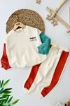 Miniğimin Cicileri Happy Şeritli Unisex Çocuk Takım - Krem