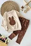 Miniğimin Cicileri Miffy Desenli Taytlı Kız Çocuk Takım - Kahverengi