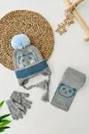 Miniğimin Cicileri (1-4 Yaş) Panda Örme Desen Erkek Bebe Atkı Bere Takım