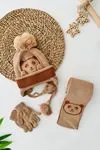 Miniğimin Cicileri (1-4 Yaş) Panda Örme Desen Erkek Bebe Atkı Bere Takım