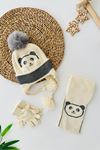 Miniğimin Cicileri (1-4 Yaş) Panda Örme Desen Erkek Bebe Atkı Bere Takım