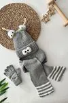 Miniğimin Cicileri (4-8 Yaş) Şirin Aksesuarlı Erkek Bebe Triko Atkı Bere Takım