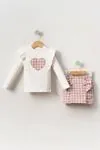 Miniğimin Cicileri (2-9 Yaş) Ekose Fırfırlı Kalp Detaylı Kız Çocuk Takım - Pembe
