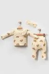 Miniğimin Cicileri (3-9 Ay) Fisto Detaylı Kalp Baskılı Kız Bebe 3 Lü Takım - Camel