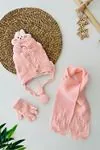 Miniğimin Cicileri (1-4 Yaş) Tavşan Detaylı  Kız Bebe Atkı Bere Takımı