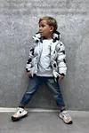 Miniğimin Cicileri (3-9 Yaş) Mcky Ms Baskılı Kulak Detaylı Unisex Çocuk Şişme Mont - Beyaz