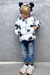 Miniğimin Cicileri (3-9 Yaş) Mcky Ms Baskılı Kulak Detaylı Unisex Çocuk Şişme Mont - Beyaz