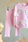Miniğimin Cicileri (2-7 Yaş) Kurdela Detaylı Kız Çocuk Taytlı Takım - Pembe