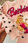 Miniğimin Cicileri (3-9 Yaş) Barbie Baskılı Kalp Tül Detaylı 2 li Takım - Somon