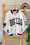 Miniğimin Cicileri (7-15 Yaş) Bulls İşleme Detaylı Unisex Çocuk Kolej Ceket - Beyaz