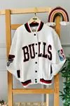 Miniğimin Cicileri (7-15 Yaş) Bulls İşleme Detaylı Unisex Çocuk Kolej Ceket - Beyaz