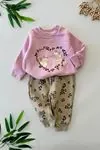 Miniğimin Cicileri (6-18 Ay) Kedicik Love Leopar Desenli Şişme Yelekli Kız Bebe 3 Lü Takım - Mor