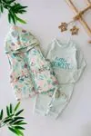 Miniğimin Cicileri (6-12 Ay) Little Princes Tavşan Detaylı Kız Bebe Şişme Yelekli 3 Lü Takım - Mint