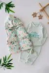 Miniğimin Cicileri (6-12 Ay) Little Princes Tavşan Detaylı Kız Bebe Şişme Yelekli 3 Lü Takım - Mint