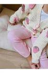 Miniğimin Cicileri Çilek İşleme Detaylı Triko Hırkalı  2 li Takım - Pembe