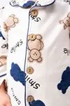 Miniğimin Cicileri Smile Ayıcık Karakterli Düğmeli Unisex Çocuk 2 li Penye Takım-Mavi