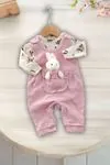 Miniğimin Cicileri Tavşan Detaylı Kız Bebe Tulum ve Badi Takım - Pembe