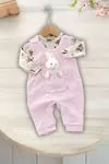 Miniğimin Cicileri Tavşan Detaylı Kız Bebe Tulum ve Badi Takım - Eflatun