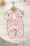Miniğimin Cicileri Tavşan Detaylı Kız Bebe Tulum ve Badi Takım - Şeker Pembe
