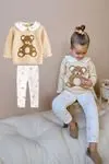 Miniğimin Cicileri Bear Desenli Triko Yakalı Kız Çocuk 2 li Takım - Bej