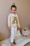 Miniğimin Cicileri Bear Desenli Triko Yakalı Kız Çocuk 2 li Takım - Bej