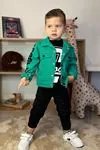 Miniğimin Cicileri Cool Boy Baskılı Kargo Cepli Erkek Çocuk 3 Lü Ceketli Keten Takım - Yeşil