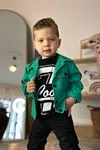 Miniğimin Cicileri Cool Boy Baskılı Kargo Cepli Erkek Çocuk 3 Lü Ceketli Keten Takım - Yeşil