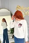 Miniğimin Cicileri (5-14 Yaş) Oversize Krm Baskılı Kız Çocuk Sweat - Beyaz