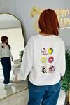 Miniğimin Cicileri (5-14 Yaş) Oversize Krm Baskılı Kız Çocuk Sweat - Beyaz