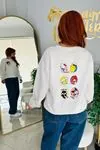 Miniğimin Cicileri (5-14 Yaş) Oversize Krm Baskılı Kız Çocuk Sweat - Beyaz