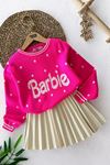 Miniğimin Cicileri Barbie Desenli Triko Kazak - Pembe