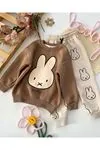 Miniğimin Cicileri Miffy Tavşan Desenli Kız Çocuk Taytlı 2 li Takım - Kahverengi