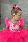 Miniğinin Cicileri Neon Tütü Pul Payet Barbie Abiye Kız Çocuk - Fuşya