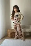 Miniğimin Cicileri mnn Show Leopar desen 2 iplik Kız Çocuk Takım - Krem