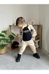 Miniğimin Cicileri (1-4 Yaş) Kolej Yaka Ceketli  Erkek Çocuk 3 Lü Takım - Bej